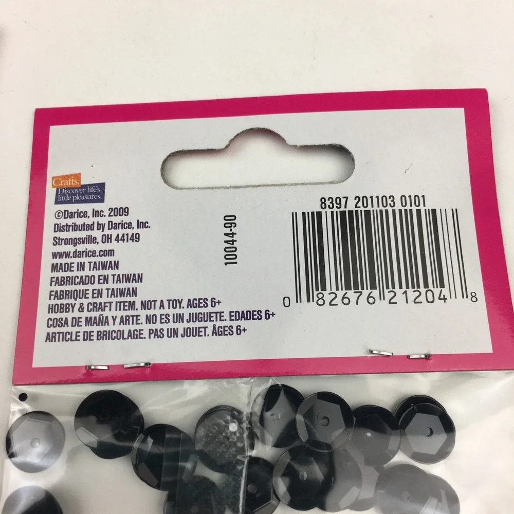 Darice‎ Black Sequins Round Cup 200 pc each 8mm 6 Packs Art Crafting Supply